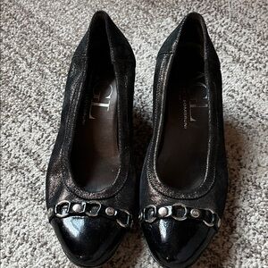AGL Black and silver lever pumps, size 8.5, made in Italy